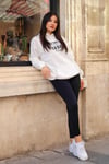 Kadın Kırık Beyaz Krem Ekru 1898 Baskılı 3 iplik Şardonlu Kapüşonlu Oversize Salaş Bol Kesim Hoodie Sweatshirt