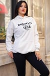 Kadın Kırık Beyaz Krem Ekru 1898 Baskılı 3 iplik Şardonlu Kapüşonlu Oversize Salaş Bol Kesim Hoodie Sweatshirt