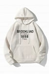 Kadın Kırık Beyaz Krem Ekru 1898 Baskılı 3 iplik Şardonlu Kapüşonlu Oversize Salaş Bol Kesim Hoodie Sweatshirt