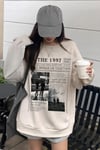 Kadın Kırık Beyaz Krem Ekru 1997 Baskılı 0 Sıfır Yaka Oversize Salaş Bol Kesim Polar Sweatshirt