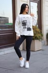 Kadın Kırık Beyaz Krem Ekru 1997 Baskılı 0 Sıfır Yaka Oversize Salaş Bol Kesim Polar Sweatshirt