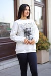 Kadın Kırık Beyaz Krem Ekru 1997 Baskılı 0 Sıfır Yaka Oversize Salaş Bol Kesim Polar Sweatshirt