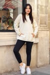Kadın Kırık Beyaz Krem Ekru Düz Kapüşonlu Oversize 3 iplik Şardonlu Salaş Bol Kesim Hoodie Sweatshirt