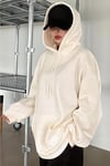 Kadın Kırık Beyaz Krem Ekru Düz Kapüşonlu Oversize 3 iplik Şardonlu Salaş Bol Kesim Hoodie Sweatshirt