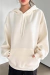 Kadın Kırık Beyaz Krem Ekru Düz Kapüşonlu Oversize 3 iplik Şardonlu Salaş Bol Kesim Hoodie Sweatshirt