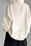 Kadın Kırık Beyaz Krem Ekru Düz Kapüşonlu Oversize 3 iplik Şardonlu Salaş Bol Kesim Hoodie Sweatshirt