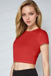 Kadın Kırmızı Bisiklet Yaka Kısa Kollu Fitilli Kaşkorse Crop Bluz