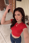 Kadın Kırmızı Bisiklet Yaka Kısa Kollu Fitilli Kaşkorse Crop Bluz