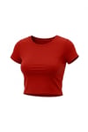 Kadın Kırmızı Bisiklet Yaka Likralı Kısa Kol Body Crop Bluz