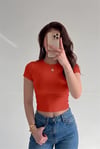 Kadın Kırmızı Bisiklet Yaka Likralı Kısa Kol Body Crop T-Shirt