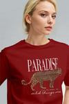 Kadın Kırmızı Paradise Leopar Kadın Kısa Kol Relax Fit Rahat Kesim Regular T-shirt