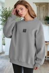 Kadın Koyu Gri Free Life Baskılı 0 Sıfır Yaka Oversize Salaş Bol Kesim Polar Sweatshirt