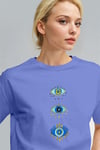 Kadın Koyu Mavi Regular Nazar Göz Baskı Fit Normal Kalıp T-shirt