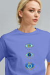 Kadın Koyu Mavi Regular Nazar Göz Baskı Fit Normal Kalıp T-shirt