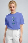 Kadın Koyu Mavi Regular Nazar Göz Baskı Fit Normal Kalıp T-shirt