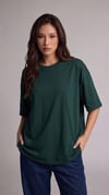 Kadın Koyu Petrol Yeşili Basic Düz Baskısız Oversize Salas T-shirt
