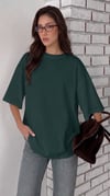 Kadın Koyu Petrol Yeşili Basic Düz Baskısız Oversize Salas T-shirt