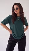 Kadın Koyu Petrol Yeşili Basic Düz Baskısız Oversize Salas T-shirt