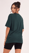 Kadın Koyu Petrol Yeşili Basic Düz Baskısız Oversize Salas T-shirt