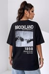 Kadın Lacivert 1898 Baskılı Oversize Salas Boyfriend T-Shirt
