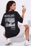 Kadın Lacivert 1898 Baskılı Oversize Salas Boyfriend T-Shirt