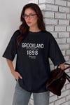 Kadın Lacivert 1898 Baskılı Oversize Salas Boyfriend T-Shirt