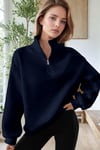 Kadın Lacivert Balıkçı Yaka 3 Iplik Içi Polarlı Şardonlu Oversize Sweatshirt