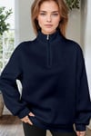 Kadın Lacivert Balıkçı Yaka 3 Iplik Içi Polarlı Şardonlu Oversize Sweatshirt