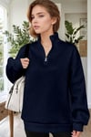 Kadın Lacivert Balıkçı Yaka 3 Iplik Içi Polarlı Şardonlu Oversize Sweatshirt