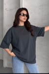 Kadın Lacivert Basic Düz Baskısız Oversize Salas T-Shirt