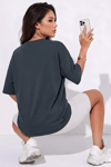 Kadın Lacivert Basic Düz Baskısız Oversize Salas T-Shirt