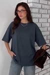Kadın Lacivert Basic Düz Baskısız Oversize Salas T-Shirt