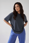 Kadın Lacivert Basic Düz Baskısız Oversize Salas T-Shirt