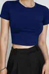 Kadın Lacivert Bisiklet Yaka Likralı Kısa Kol Body Crop Bluz