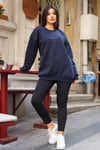 Kadın Lacivert Dreamer Baskılı 0 Sıfır Yaka Oversize Salaş Bol Kesim Polar Sweatshirt