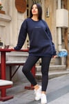Kadın Lacivert Dreamer Baskılı 0 Sıfır Yaka Oversize Salaş Bol Kesim Polar Sweatshirt