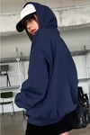 Kadın Lacivert Düz Kapüşonlu Oversize 3 iplik Şardonlu Salaş Bol Kesim Hoodie Sweatshirt