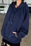 Kadın Lacivert Düz Kapüşonlu Oversize 3 iplik Şardonlu Salaş Bol Kesim Hoodie Sweatshirt