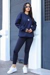 Kadın Lacivert Free Life Baskılı 0 Sıfır Yaka Oversize Salaş Bol Kesim Polar Sweatshirt