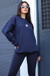 Kadın Lacivert Free Life Baskılı 0 Sıfır Yaka Oversize Salaş Bol Kesim Polar Sweatshirt