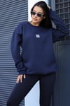 Kadın Lacivert Free Life Baskılı 0 Sıfır Yaka Oversize Salaş Bol Kesim Polar Sweatshirt