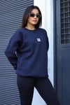 Kadın Lacivert Free Life Baskılı 0 Sıfır Yaka Oversize Salaş Bol Kesim Polar Sweatshirt