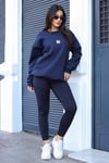 Kadın Lacivert Free Life Baskılı 0 Sıfır Yaka Oversize Salaş Bol Kesim Polar Sweatshirt