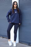 Kadın Lacivert Free Life Baskılı 0 Sıfır Yaka Oversize Salaş Bol Kesim Polar Sweatshirt