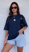 Kadın Lacivert Free Life Bisiklet Yaka Oversize Salas T-Shirt