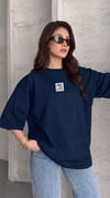 Kadın Lacivert Free Life Bisiklet Yaka Oversize Salas T-Shirt