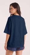 Kadın Lacivert Free Life Bisiklet Yaka Oversize Salas T-Shirt