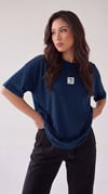 Kadın Lacivert Free Life Bisiklet Yaka Oversize Salas T-Shirt