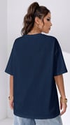 Kadın Lacivert Free Life Bisiklet Yaka Oversize Salas T-Shirt