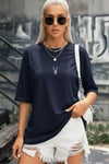 Kadın Lacivert Geyik Oversize Salas Boyfriend T-shirt